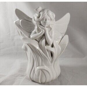 Vtg Fitz and Floyd White Bisque Porcelain Fairy Planter or Vase 8.5" x 7" REPAIR